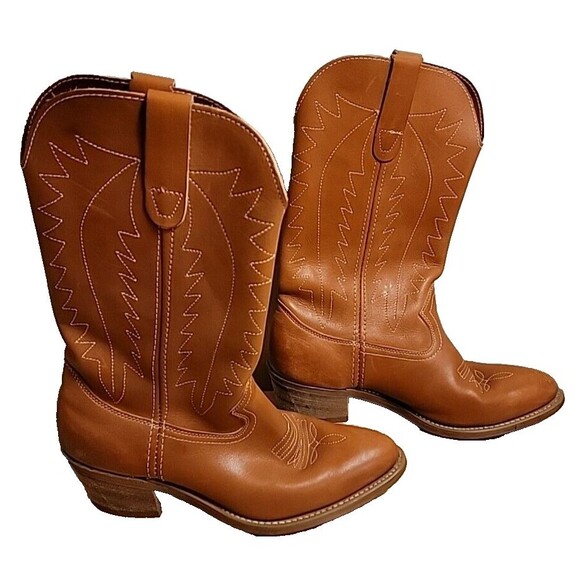 Landis Cowboy Western Leather Boots Vintage Brown Tan Mens Size 9 Balance Man - Picture 2 of 16